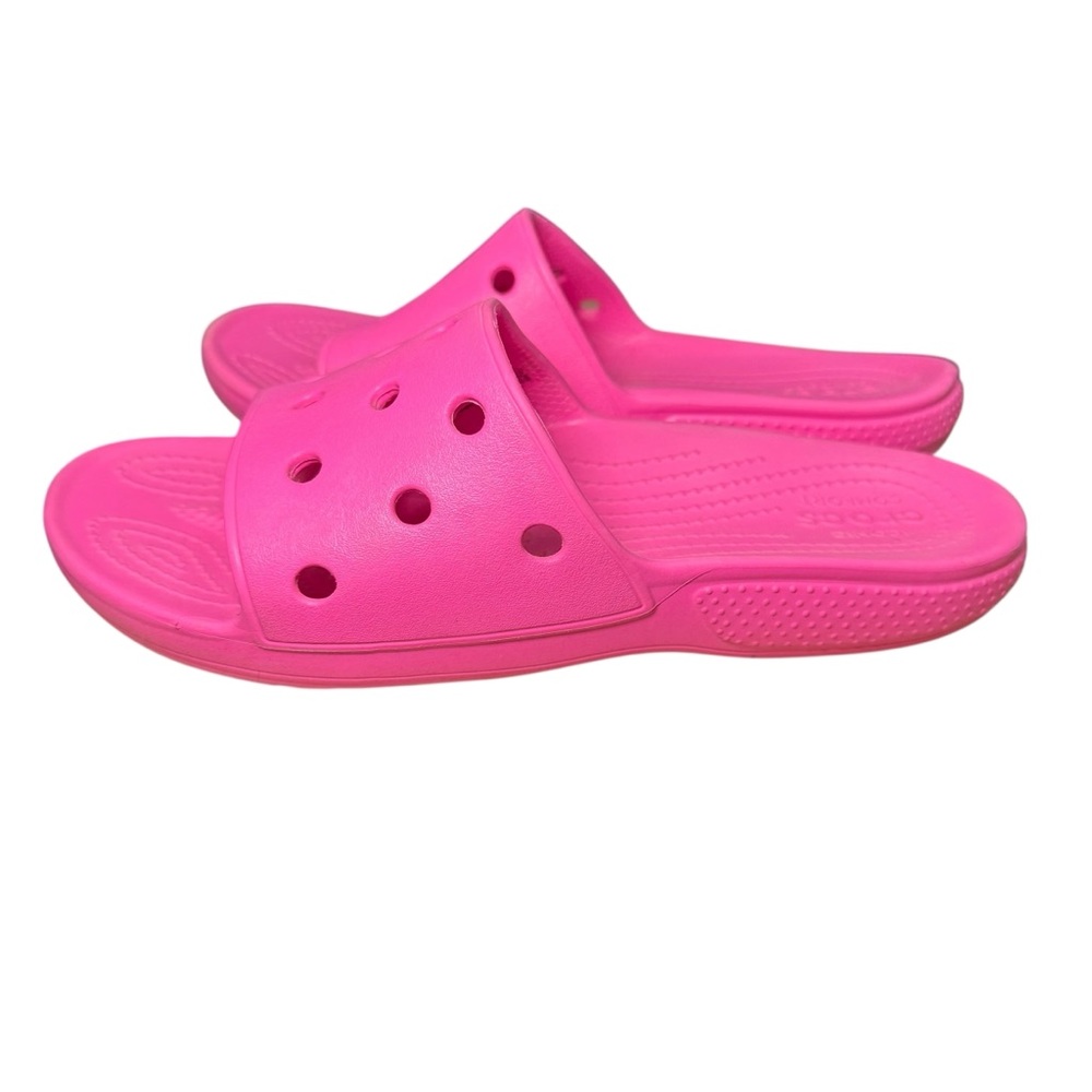 CROCS Bright Pink Slide Sandals Sz 7 EUC - Picture 6 of 8